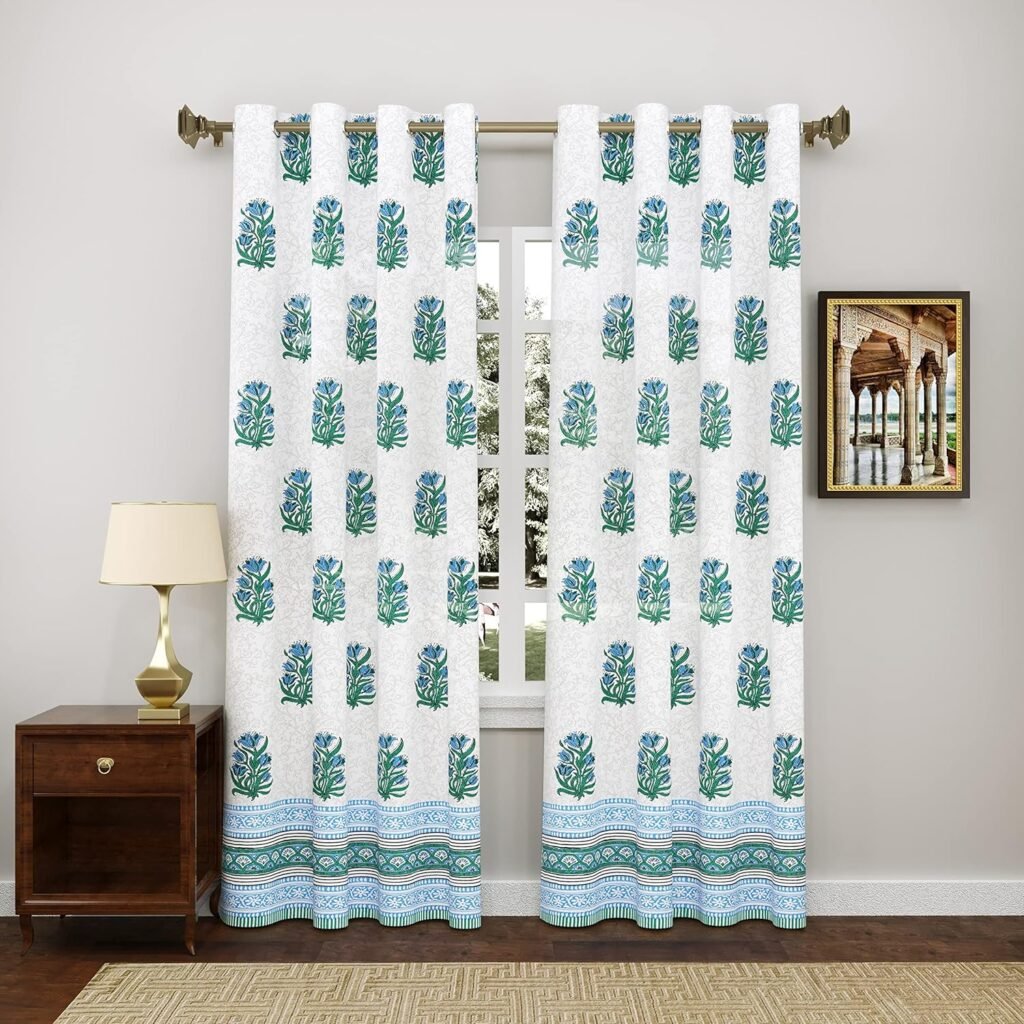 Block print cotton curtains