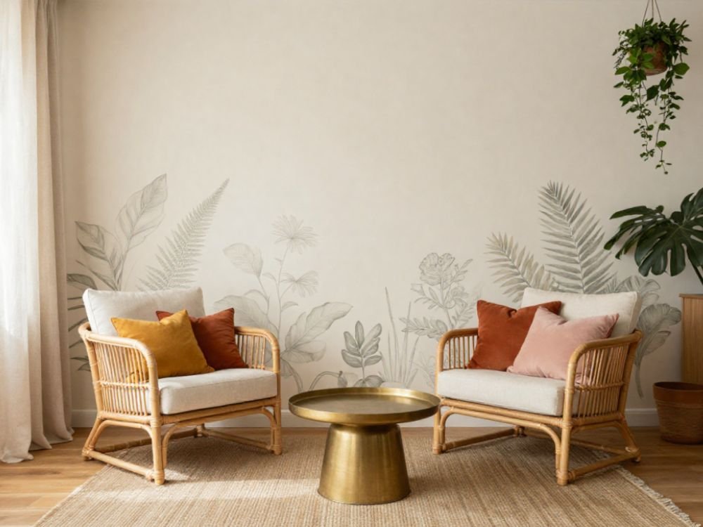 Botanical Mural - Accent Wall Ideas for Living Room