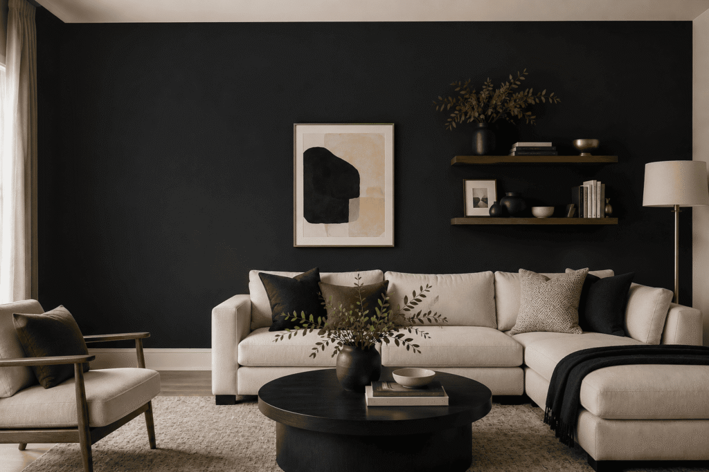 Deep Charcoal or Near-Black = Accent Wall Ideas for Living Room