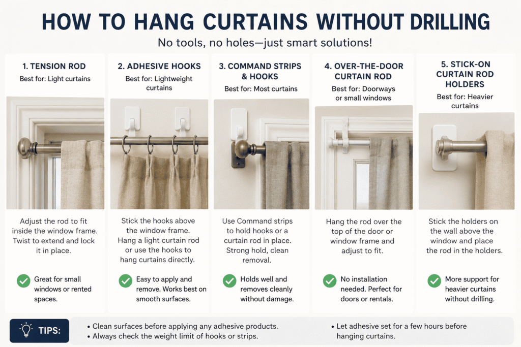 How to Hang Curtains Without Drilling