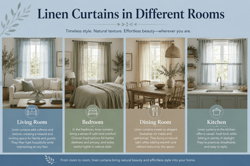 Linen Curtains in Different Rooms
