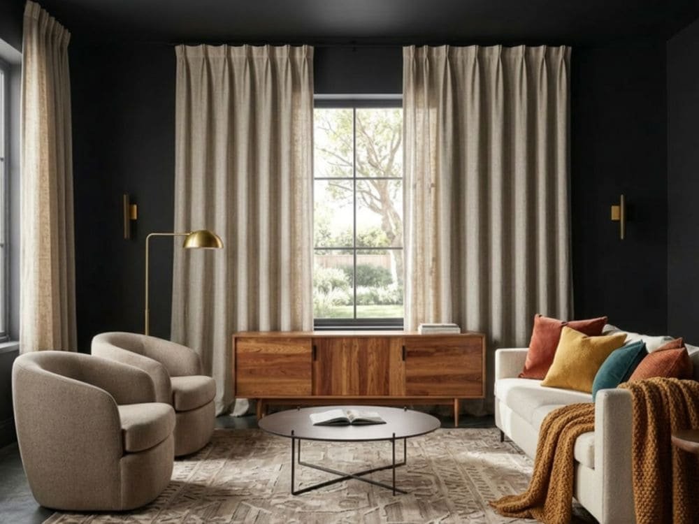Living room with Charcoal or Near-Black Walls for Maximum Drama