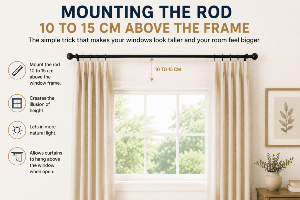Mounting the rod 10 to 15 cm above the frame