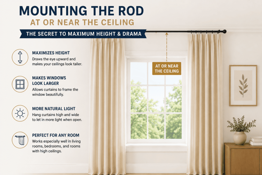 Mounting the rod at or near the ceiling