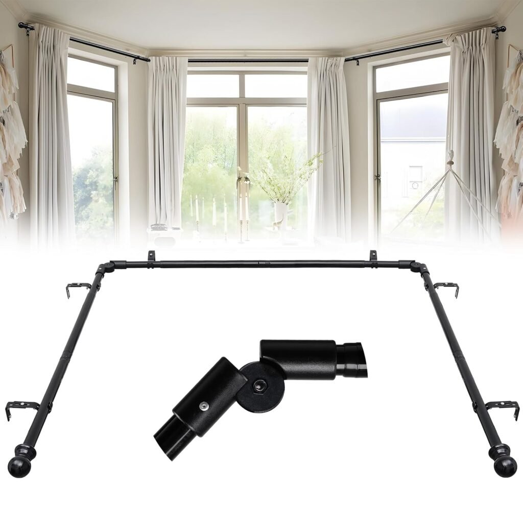 bay window curtain pole 3 section adjustable 45 degree