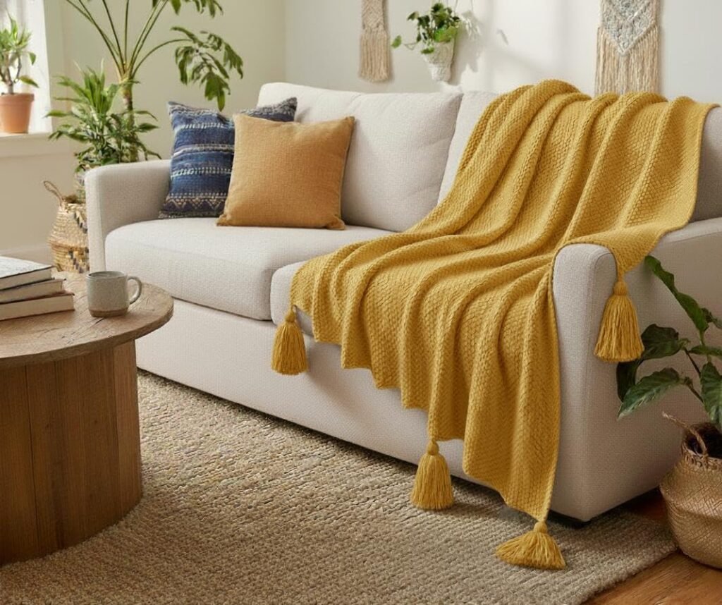 chunky knit throw blanket sofa cosy cream