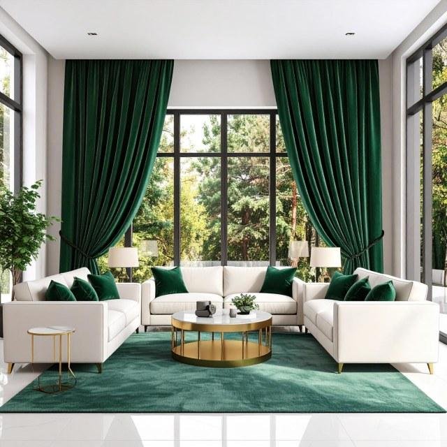 Green Velvet Curtains for Living Room