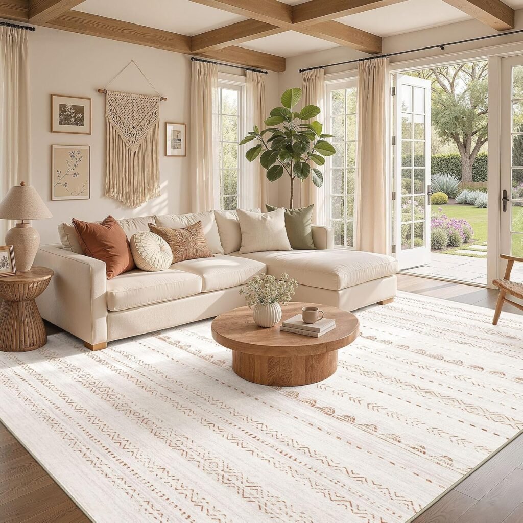 farmhouse area rug cotton neutral living room