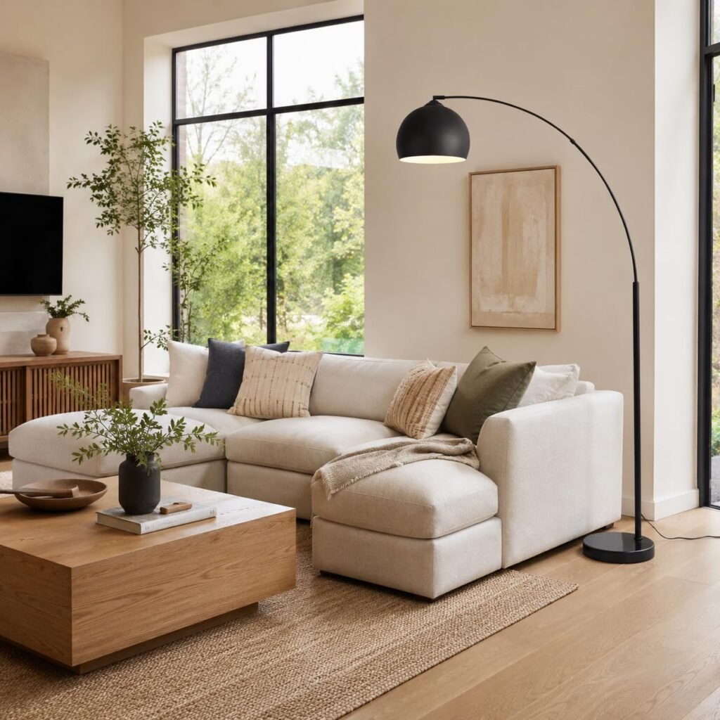 floor lamp arc reading living room warm light