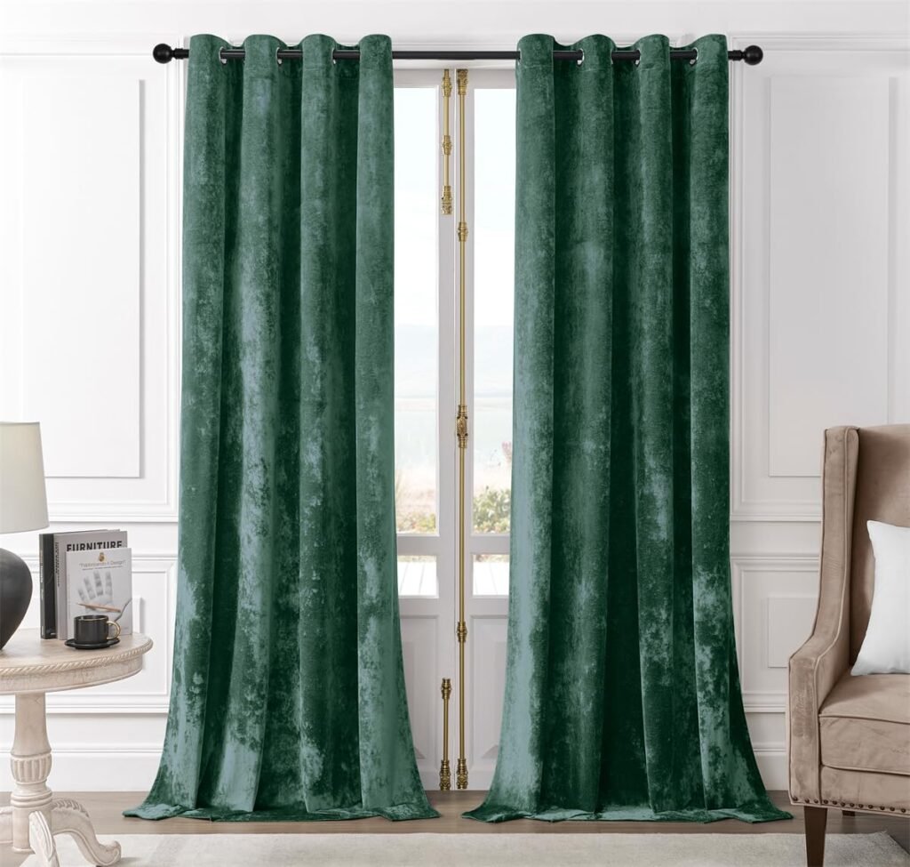 forest green velvet curtains