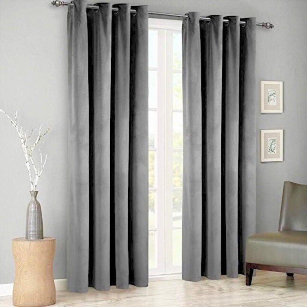 grey velvet curtains