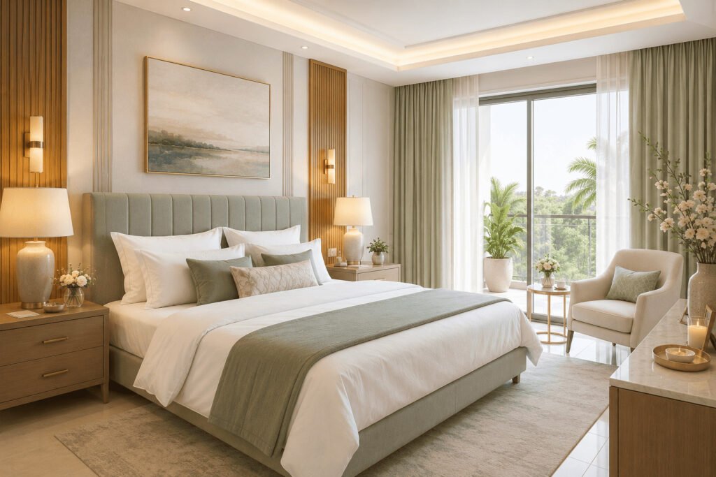 Hotel Bedroom Lighting — Warm, Layered, Never Overhead