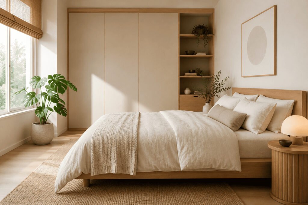Minimalist Japandi style bedroom for teens