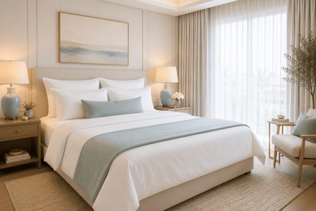 The bed is made to a high standard every morning