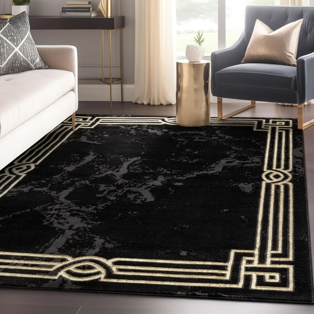 geometric rug living room black gold
