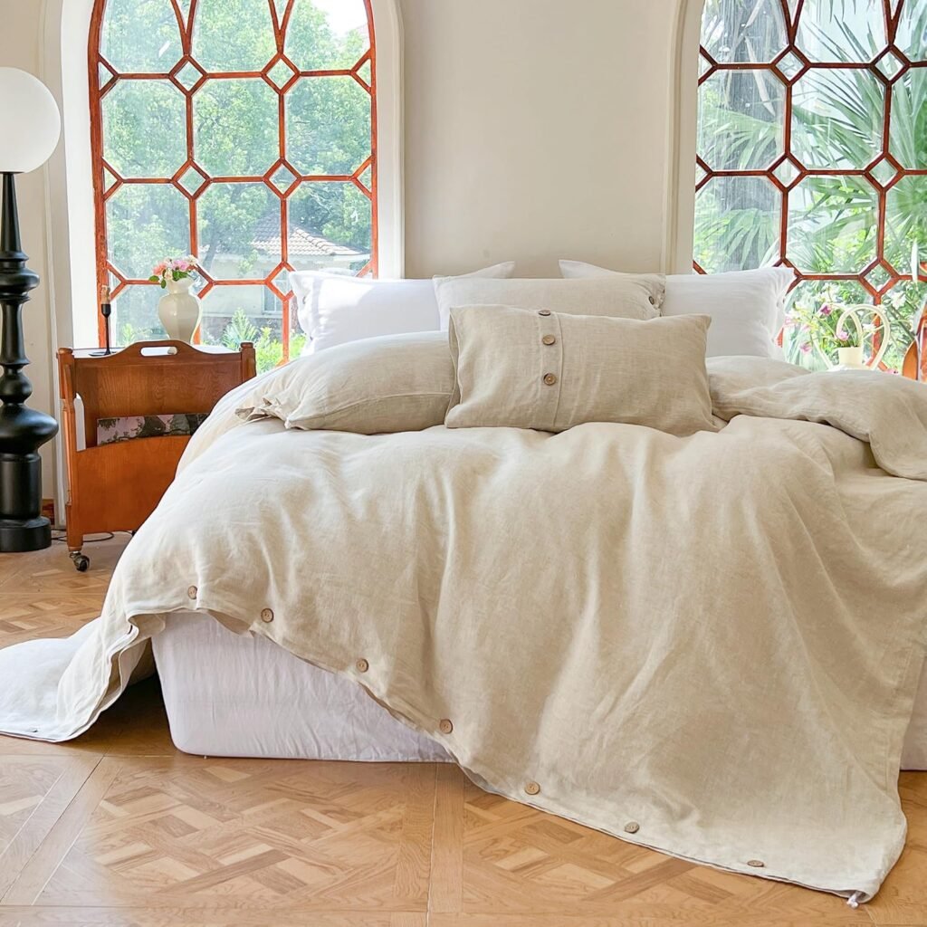 linen bedding set cream natural double