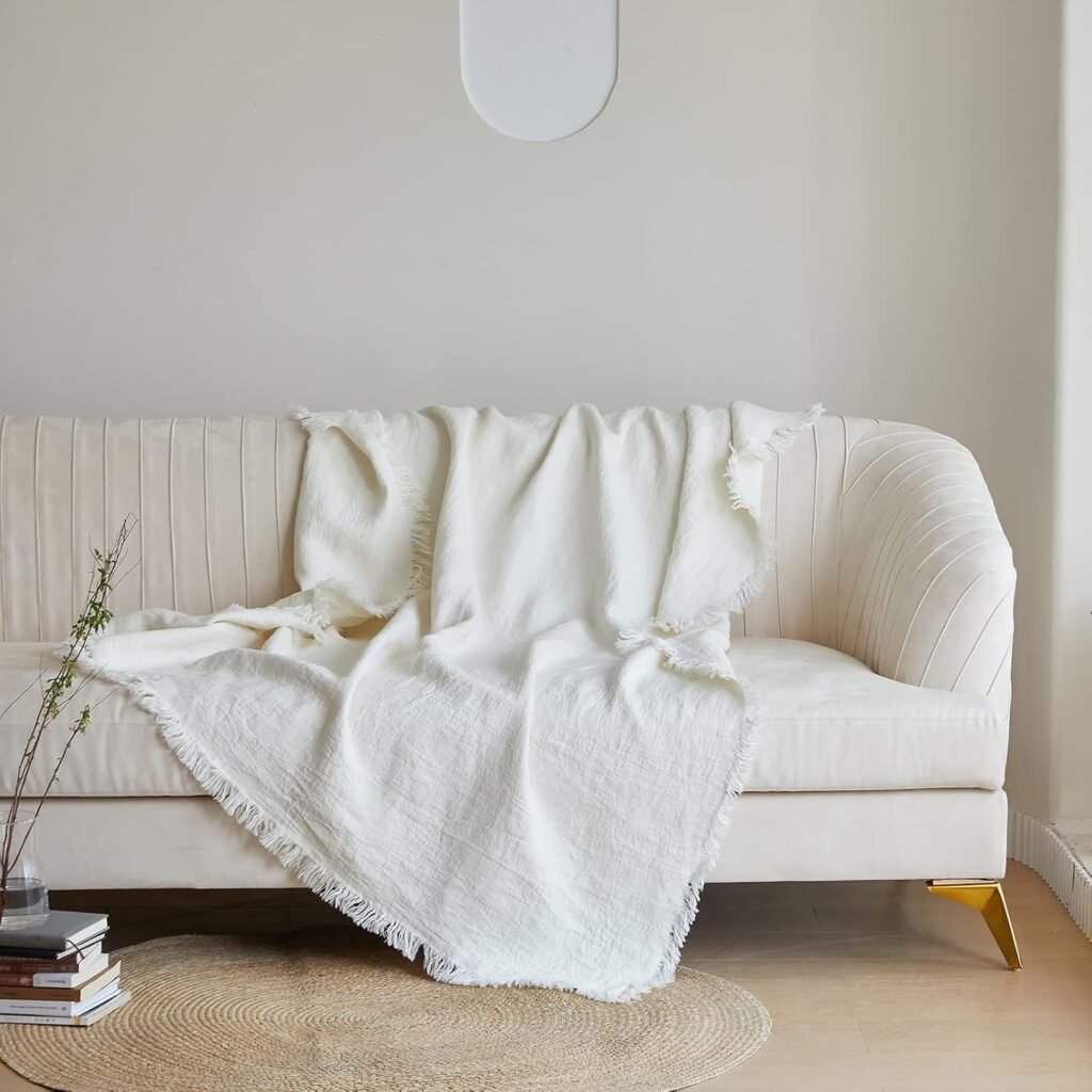 linen throw blanket natural minimalist sofa