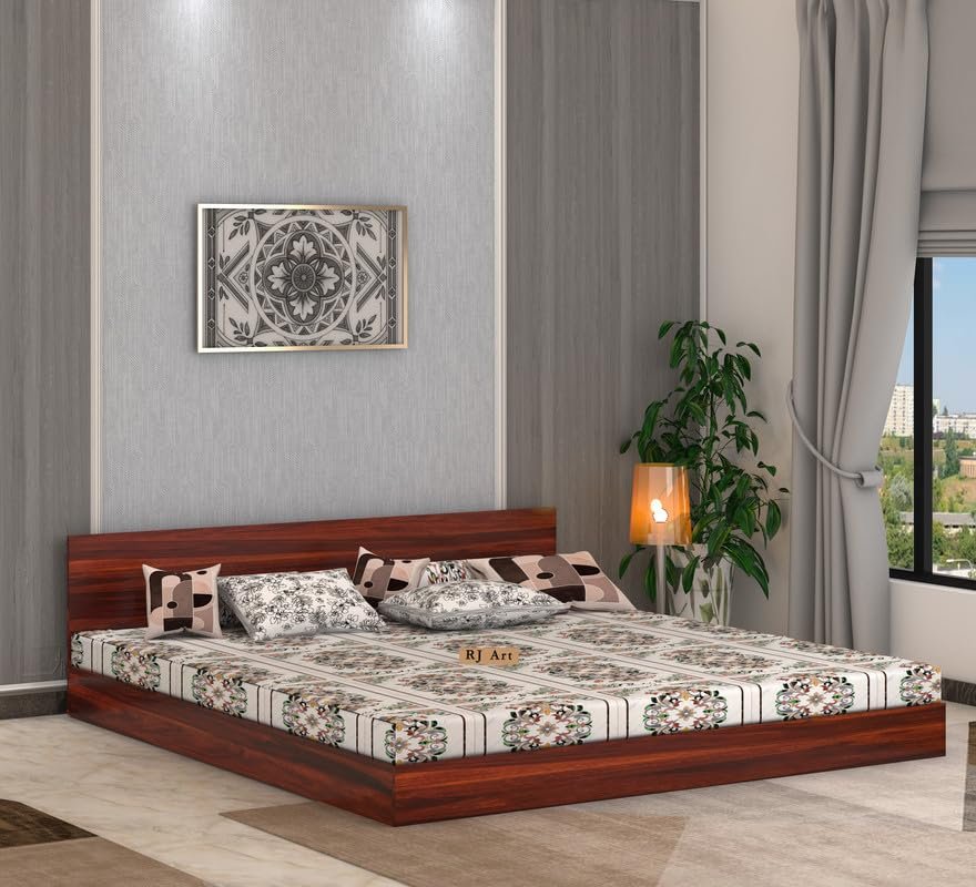 low platform bed frame natural wood double