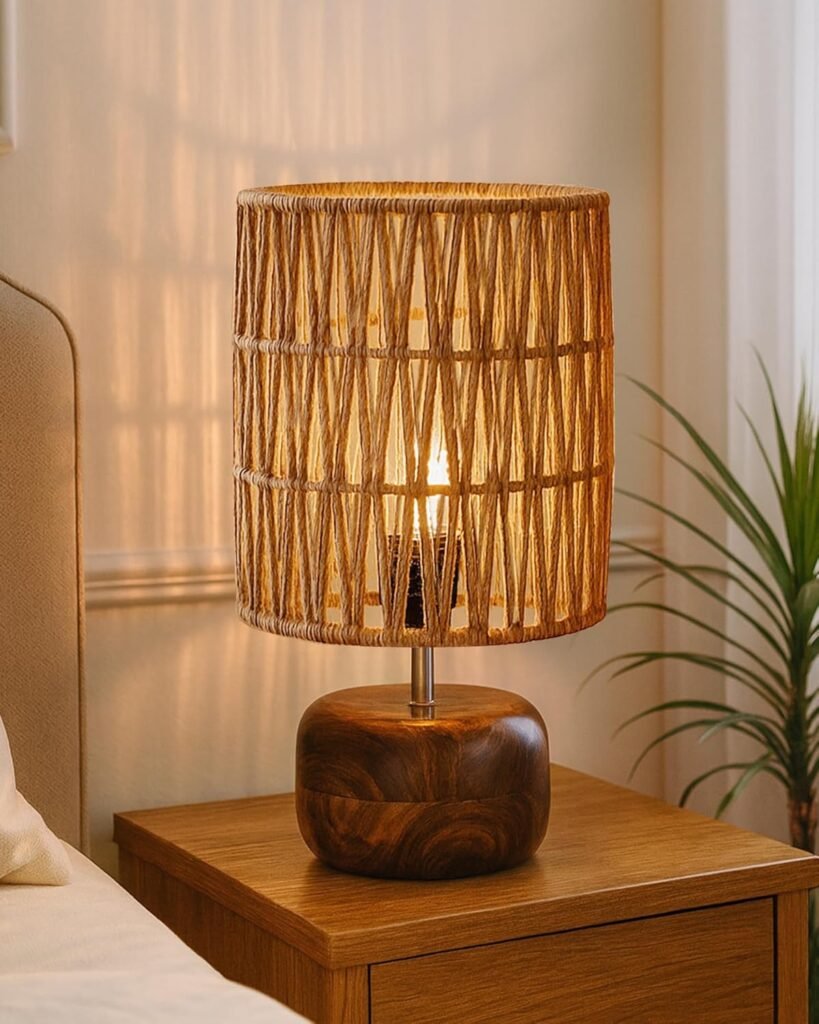 minimal bedside lamp natural wood warm