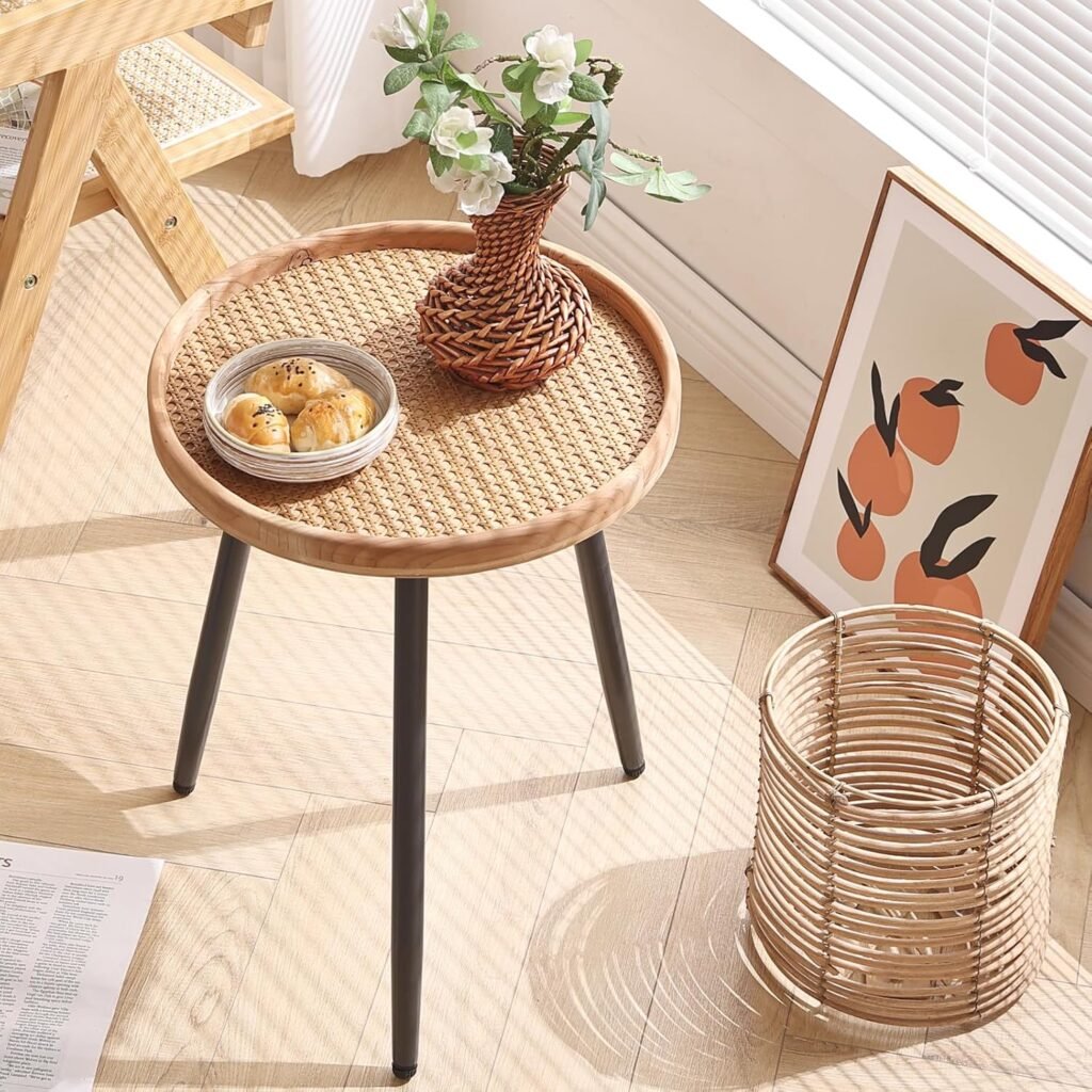 round rattan bedside table bedroom