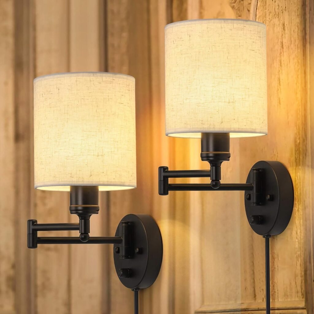 wall mount swing arm reading light bedroom plug in