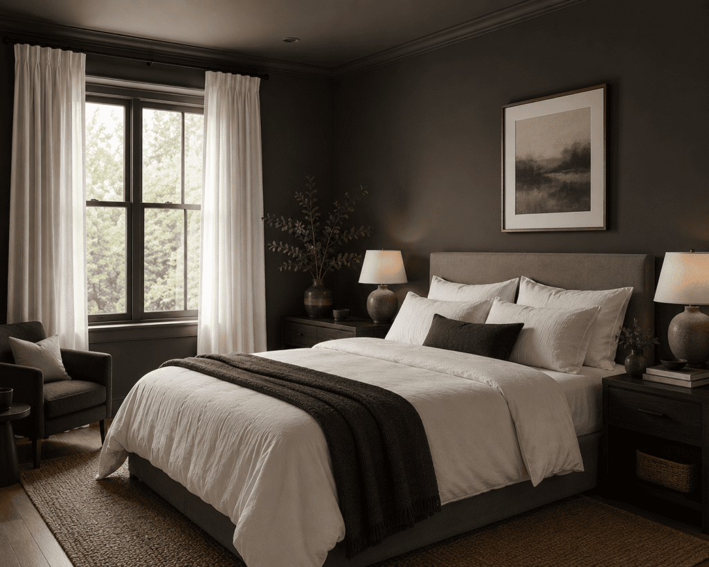 warm charcoal bedroom