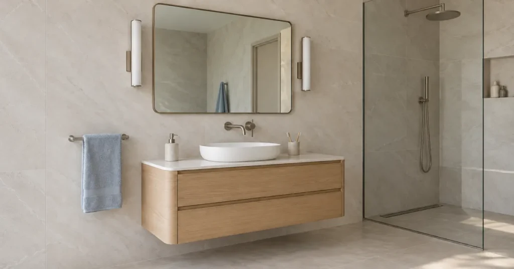 Bathroom mirror proportioned to the vanity width
