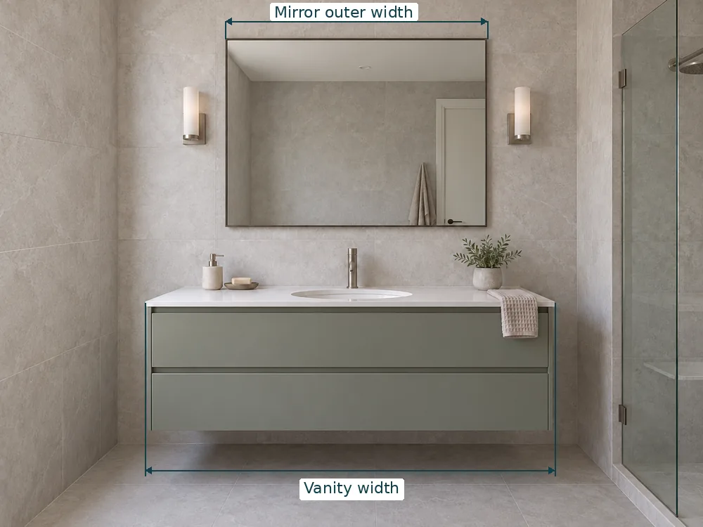 Bathroom mirror width compared with vanity width